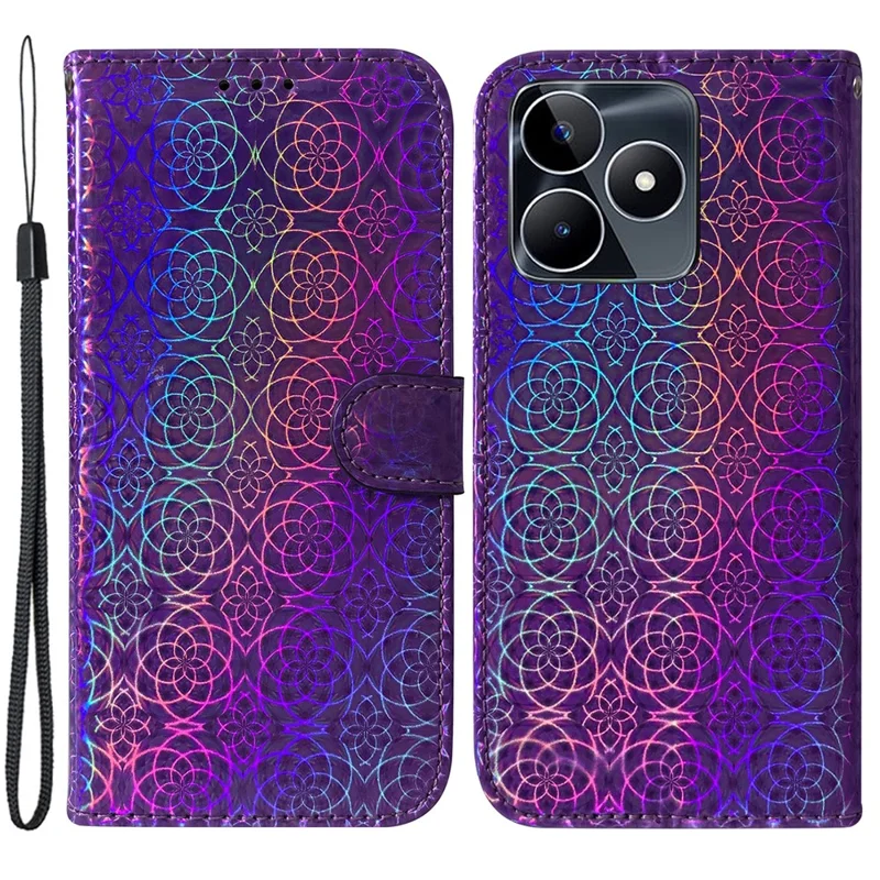 For Realme C53 (Global) / C53 (India) / C51 / Narzo N53 4G Stand Wallet Case Dazzling Flower Pattern Phone Leather Cover - Purple