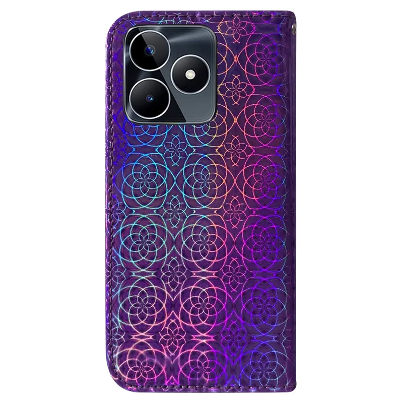 For Realme C53 (Global) / C53 (India) / C51 / Narzo N53 4G Stand Wallet Case Dazzling Flower Pattern Phone Leather Cover - Purple
