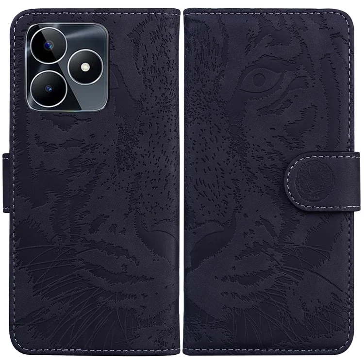 For Realme C53 (Global) / C53 (India) / C51 / Narzo N53 4G Tiger Imprint Wallet Phone Case PU Leather Stand Cover - Black