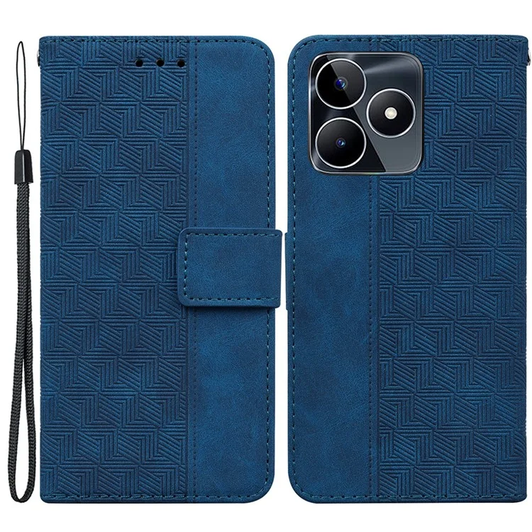 For Realme C53 (Global) / C53 (India) / C51 / Narzo N53 4G Geometry Imprinted Phone Shell PU Leather Wallet Stand Mobile Case - Blue