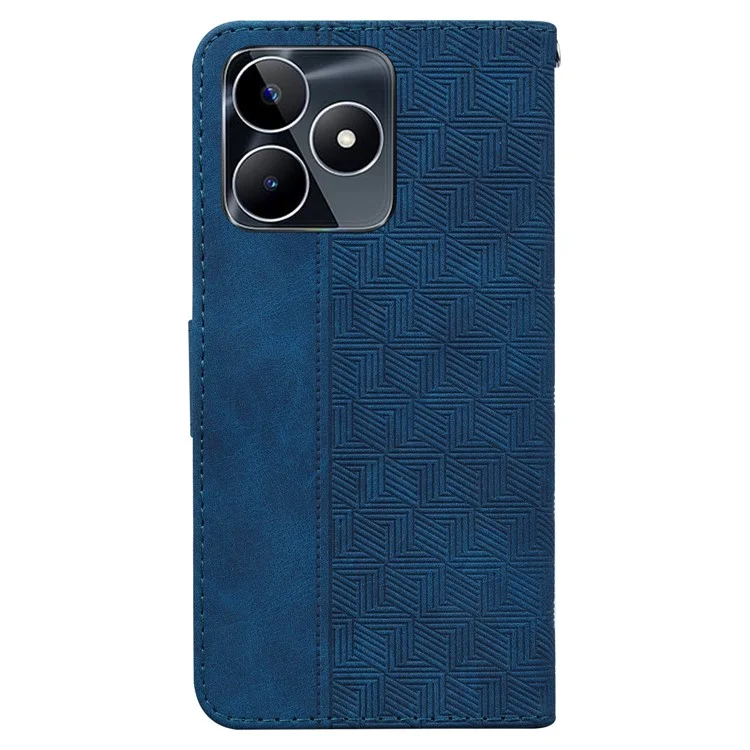 For Realme C53 (Global) / C53 (India) / C51 / Narzo N53 4G Geometry Imprinted Phone Shell PU Leather Wallet Stand Mobile Case - Blue