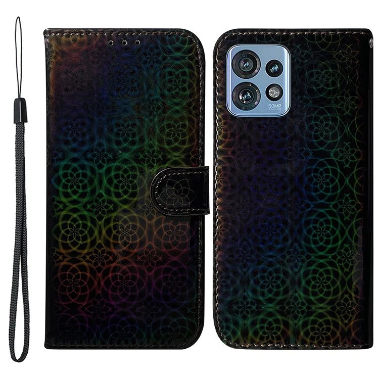 Per Motorola Moto X40 5G / Edge+ (2023) / Edge 40 Pro 5G Custodia in pelle con motivo a fiori scintillanti, Portafoglio, Supporto per telefono - Nero