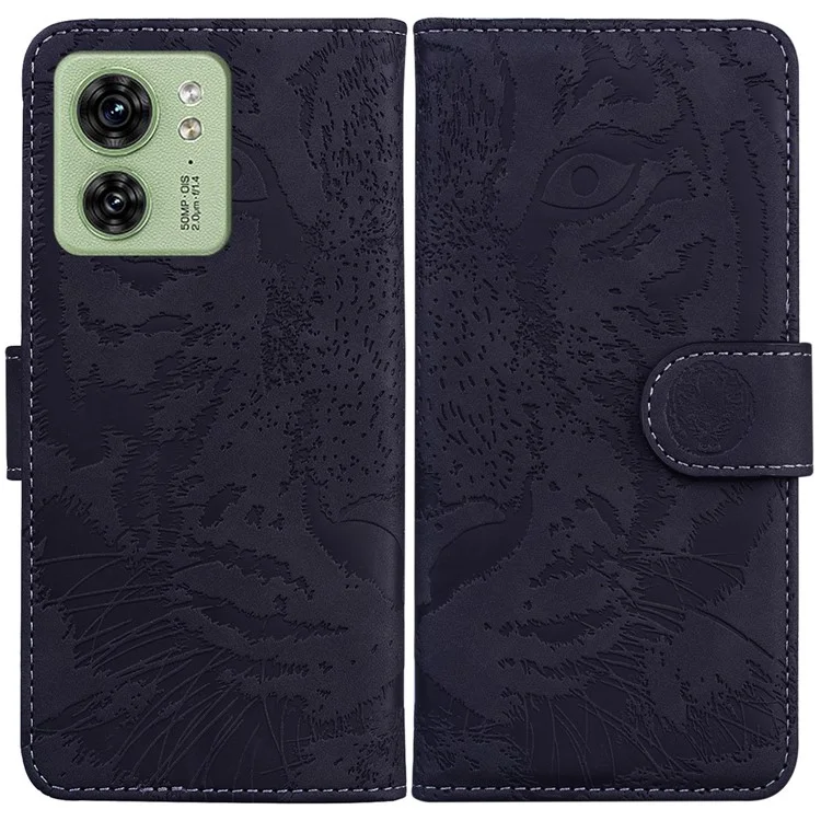 Pour Motorola Edge 40 5G Stand PU Leather Phone Cover Imprinted Tiger Phone Wallet Case - Noir