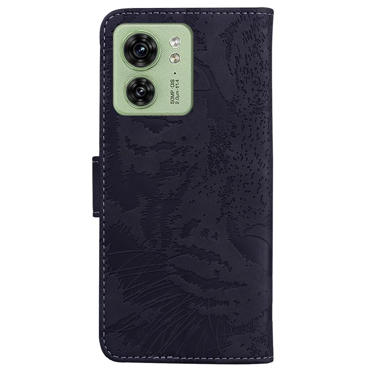 Pour Motorola Edge 40 5G Stand PU Leather Phone Cover Imprinted Tiger Phone Wallet Case - Noir