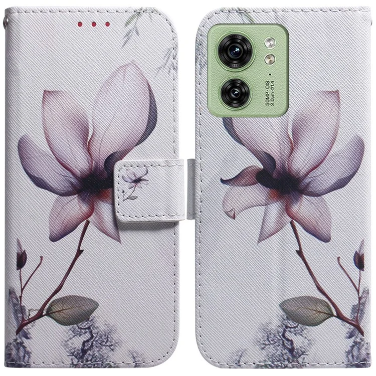 Для Motorola Edge 40 5G Folio PU Leather Case Pattern Printing Wallet Stand Phone Cover - Pink Flower