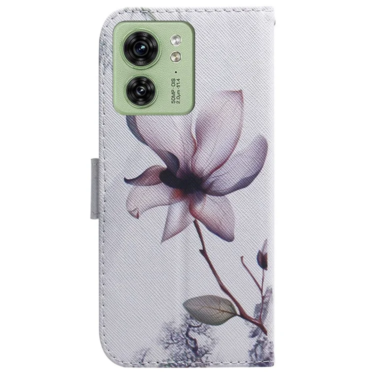 Для Motorola Edge 40 5G Folio PU Leather Case Pattern Printing Wallet Stand Phone Cover - Pink Flower