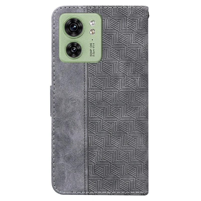 For Motorola Edge 40 5G PU Leather Wallet Stand Phone Shell Geometry Imprinted Mobile Case - Grey