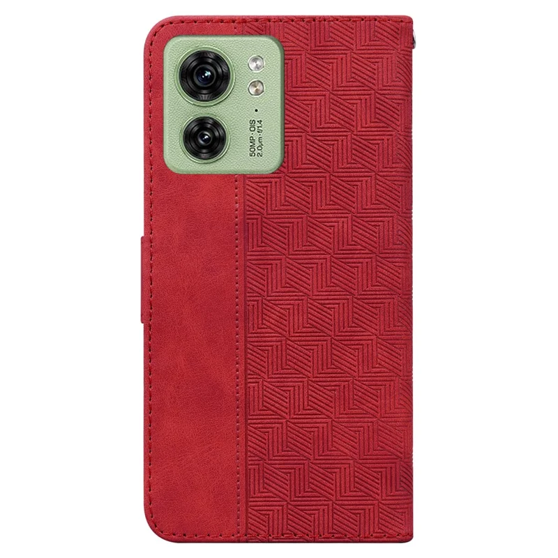 Para Motorola Edge 40 5G Funda de Teléfono de Billetera de Piel de PU con Soporte Geométrico Grabado - Rojo