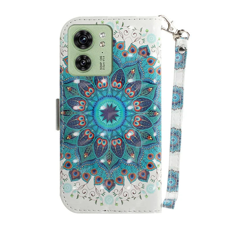 For Motorola Edge 40 5G Wallet Flip Cover PU Leather Printed 3D Pattern Stand Phone Case with Strap - Peacock Wreath