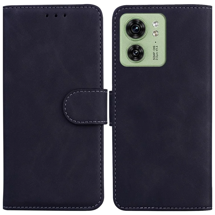 For Motorola Edge 40 5G Phone Case Stand Wallet Solid Color Anti-Scratch PU Leather Mobile Phone Cover - Black