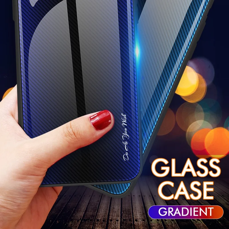 Phone Cover for iPhone 15 Pro Max Carbon Fiber Texture Tempered Glass+Soft TPU Phone Case - Black