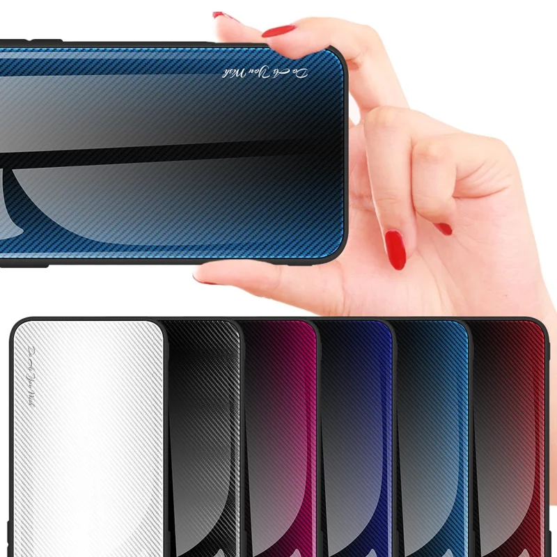 Phone Cover for iPhone 15 Pro Max Carbon Fiber Texture Tempered Glass+Soft TPU Phone Case - Black