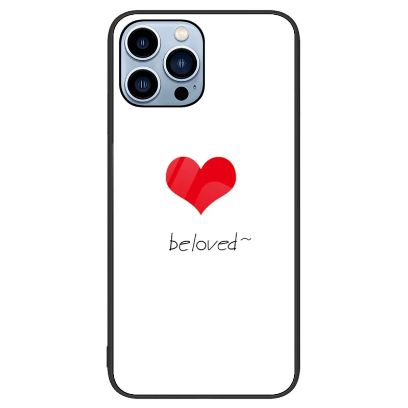 For iPhone 15 Pro Pattern Printing Back Cover Anti-Scratch Tempered Glass+PC+TPU Phone Case - Beloved
