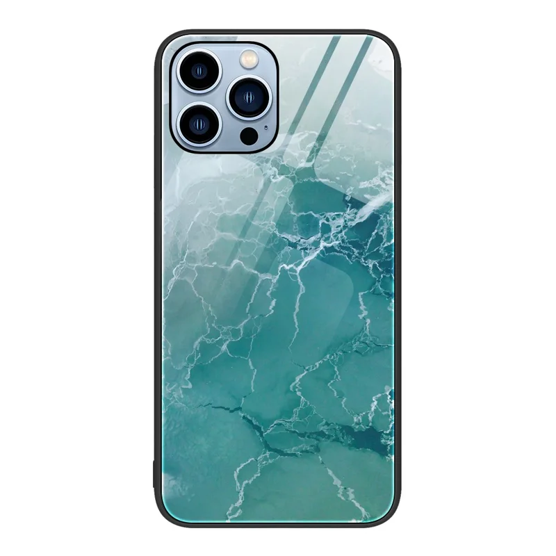For iPhone 15 Pro Tempered Glass+PC+TPU Anti-drop Cover Marble Pattern Phone Case - DL04