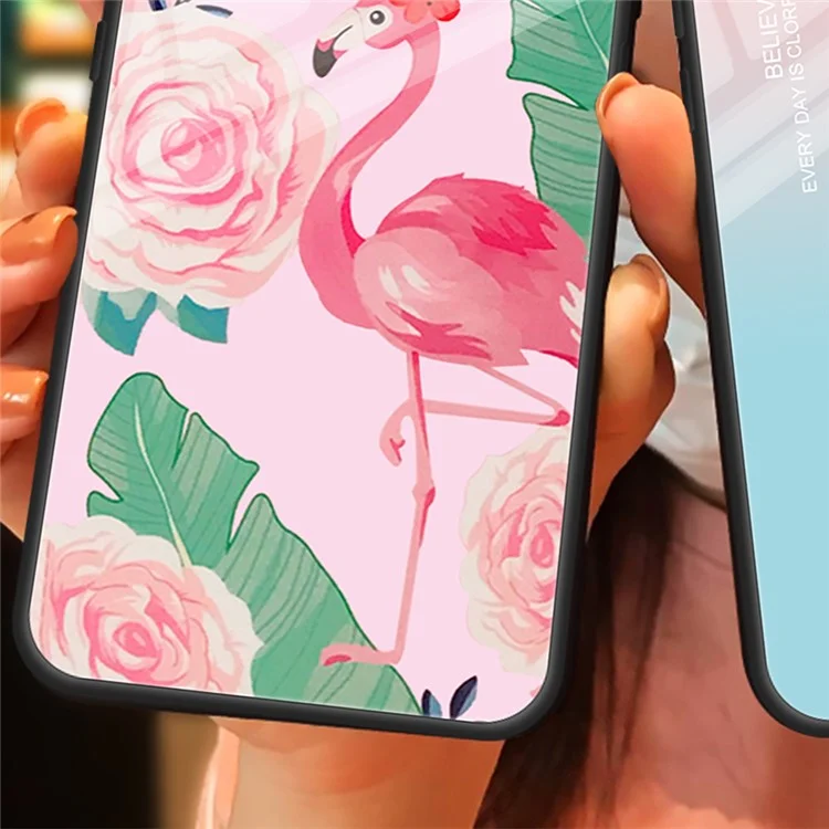 For iPhone 15 Plus Pattern Printed Phone Back Case Tempered Glass+PC+TPU Hybrid Shell Cover - Bird