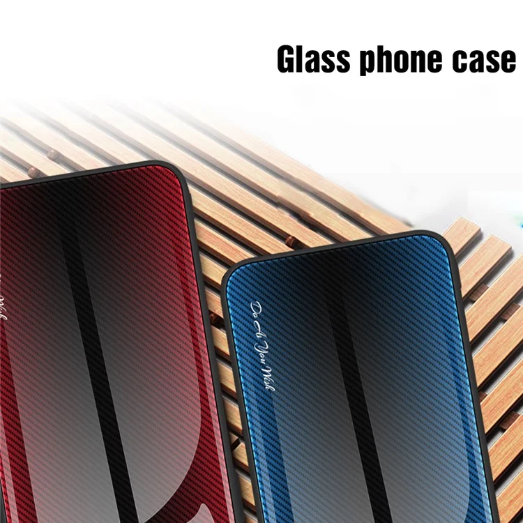 Capa de Telefone para iPhone 15 Plus À prova de choque Textura de Fibra de Carbono Vidro Temperado + Capa de Telefone Suave de TPU - Preto