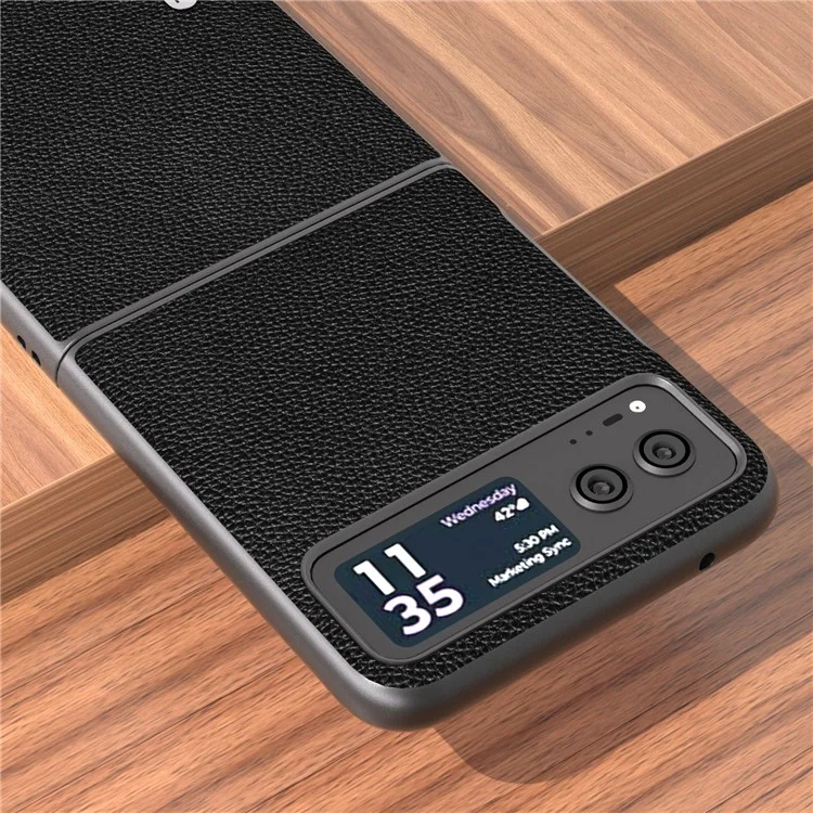 ABEEL для Motorola Razr 40 5G Чехол для телефона с текстурой личи с защитой от ударов, задняя крышка из воловьей кожи + ПК - черный