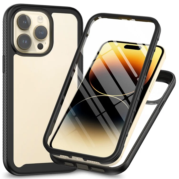 Für iPhone 15 Pro Max 3-in-1 Full Protection Phone Case TPU+PC Cover mit PET-Bildschirmschutz - Schwarz