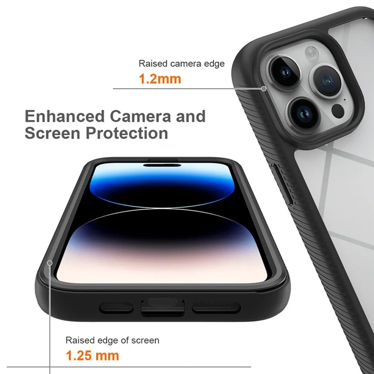 Für iPhone 15 Pro Max 3-in-1 Full Protection Phone Case TPU+PC Cover mit PET-Bildschirmschutz - Schwarz