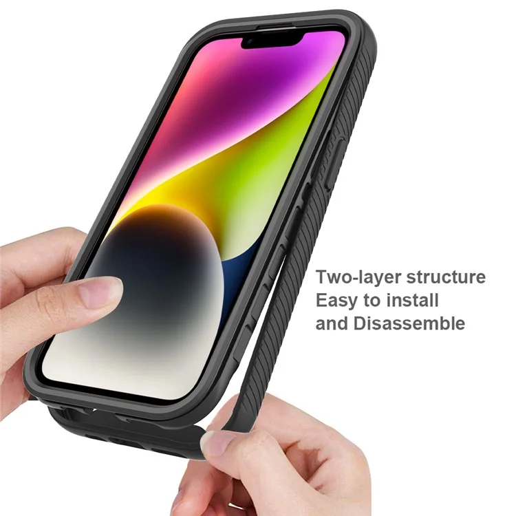 3-in-1 Handyhülle für iPhone 15 Plus Vollschutz TPU+PC Cover mit PET Bildschirmschutzfolie - Schwarz