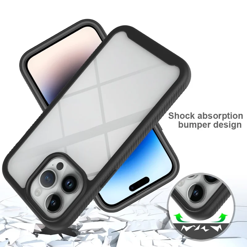 3-in-1 Shockproof Case for iPhone 15 Pro Anti-Scratch TPU+PC iPhone Cover with PET Screen Protector - Black
