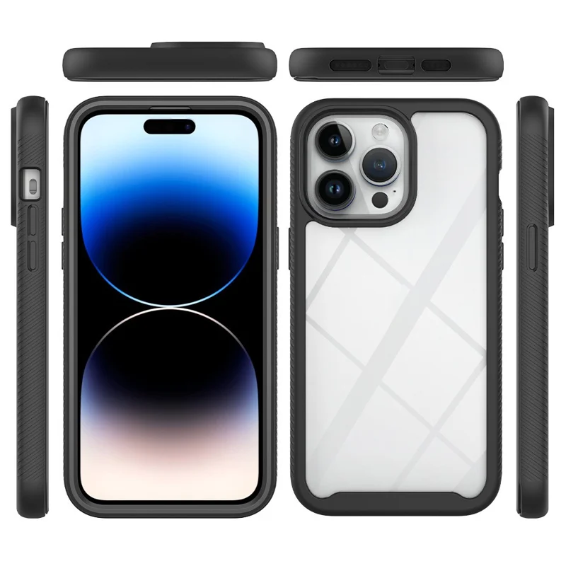 3-in-1 Shockproof Case for iPhone 15 Pro Anti-Scratch TPU+PC iPhone Cover with PET Screen Protector - Black