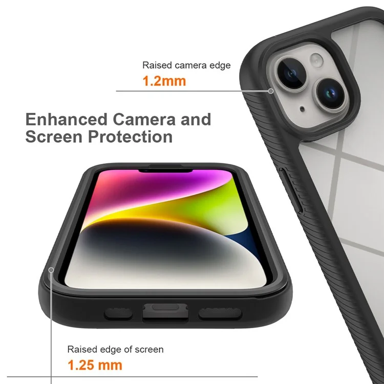 For iPhone 15 Full Protection Phone Case 3-in-1 Anti-Drop TPU+PC Cover with PET Screen Protector - Black