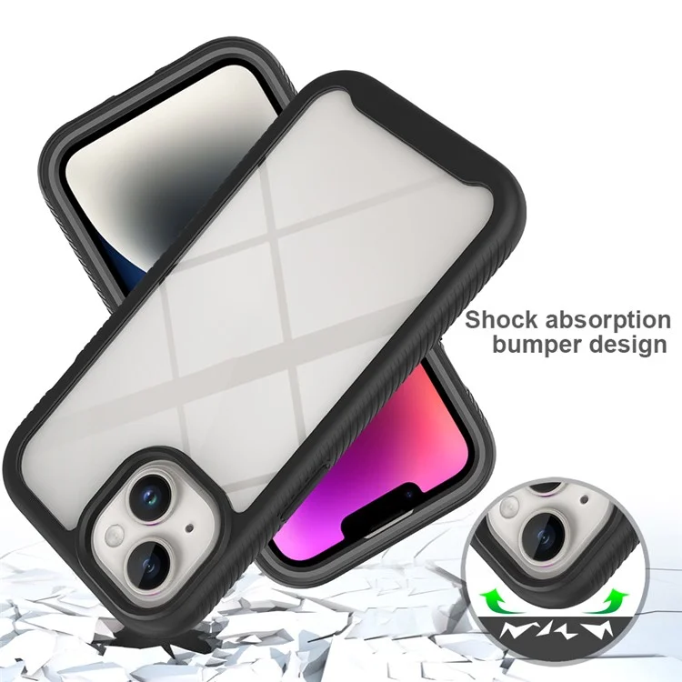 For iPhone 15 Full Protection Phone Case 3-in-1 Anti-Drop TPU+PC Cover with PET Screen Protector - Black