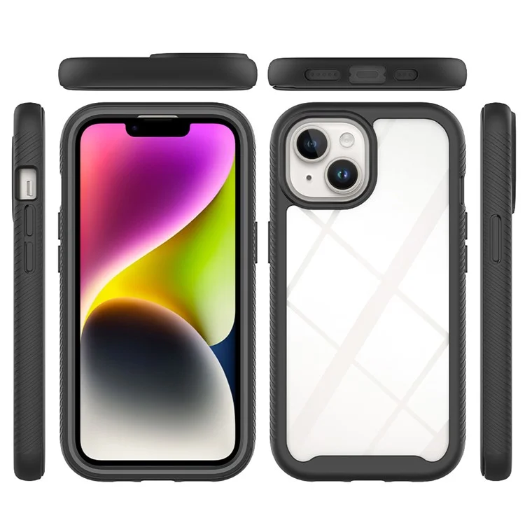 For iPhone 15 Full Protection Phone Case 3-in-1 Anti-Drop TPU+PC Cover with PET Screen Protector - Black