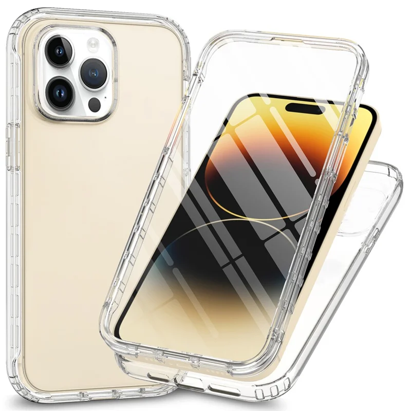 Custodia per telefono a gradiente per iPhone 15 Pro, custodia antiurto in PC+TPU con pellicola protettiva per lo schermo in PET - Trasparente