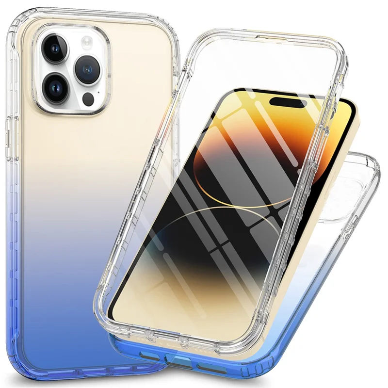 Für iPhone 15 Pro Max Gradient PC+TPU Handyhülle Kratzfeste Abdeckung mit PET-Bildschirmschutz - Blau
