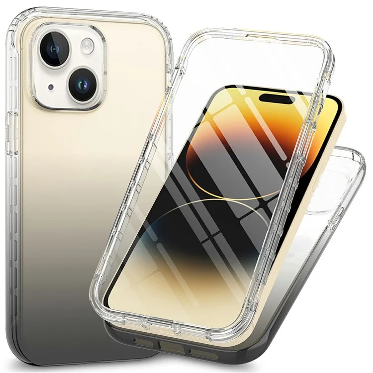 Protective Cover for iPhone 15 , Gradient Color PC+TPU Phone Case with PET Screen Protector - Black