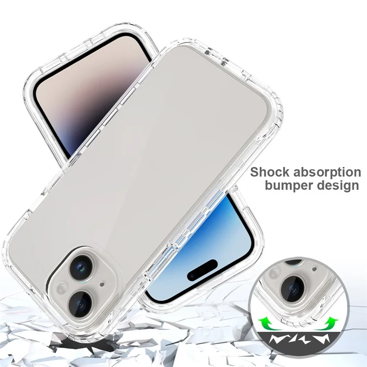 Protective Cover for iPhone 15 , Gradient Color PC+TPU Phone Case with PET Screen Protector - Black