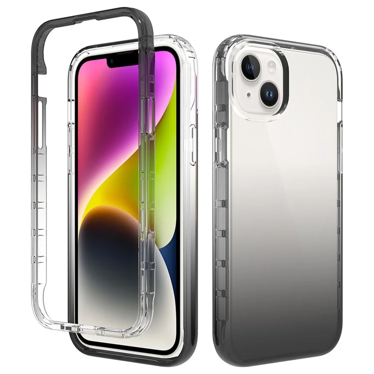 Clear Phone Case for iPhone 15 Plus , TPU + PC Drop Resistant Cell Phone Cover - Gradient Black