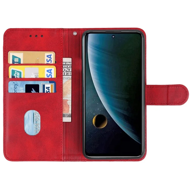 For ZTE Blade V40s 4G PU Leather Wallet Phone Cover Calf Texture Phone Stand Case - Red