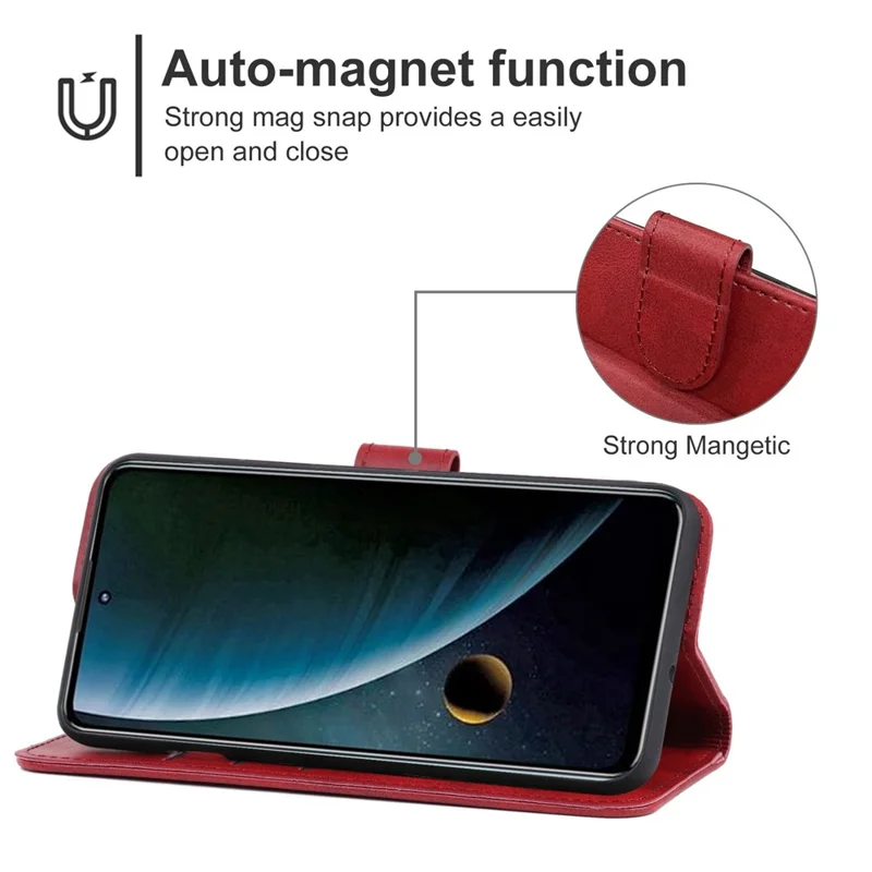 For ZTE Blade V40s 4G PU Leather Wallet Phone Cover Calf Texture Phone Stand Case - Red