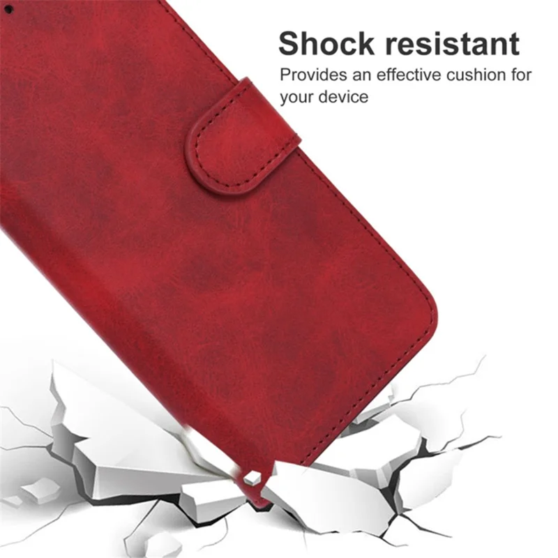 For ZTE Blade V40s 4G PU Leather Wallet Phone Cover Calf Texture Phone Stand Case - Red