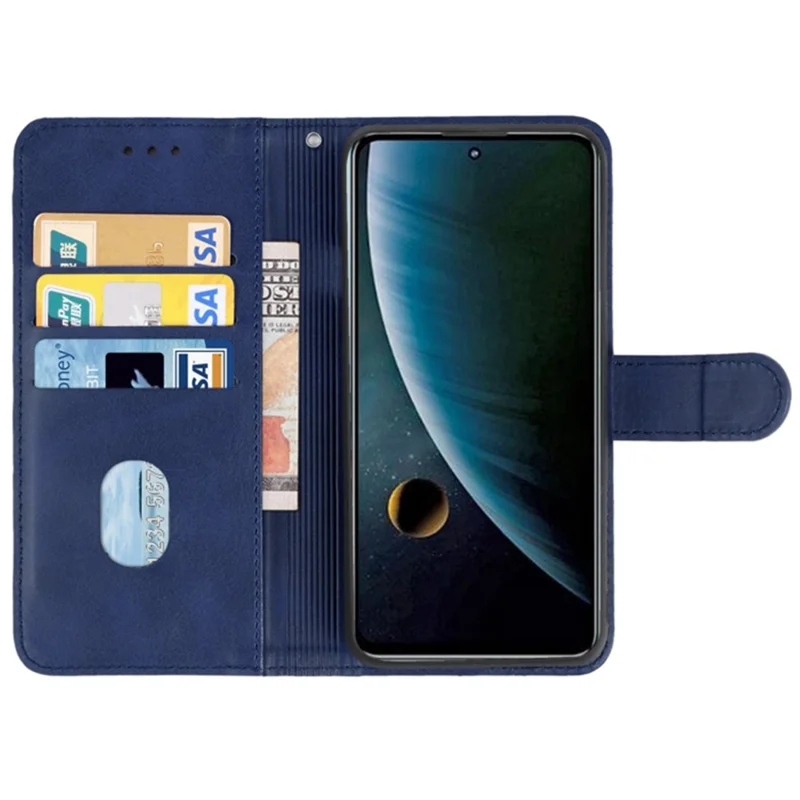 For ZTE Blade V40s 4G PU Leather Wallet Phone Cover Calf Texture Phone Stand Case - Blue