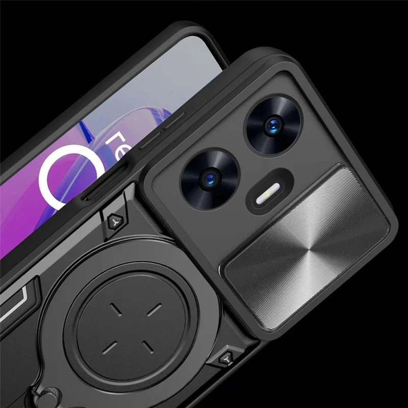 For Realme C55 4G PC+TPU Kickstand Cover Slide Camera Window Protection Phone Case - Silver