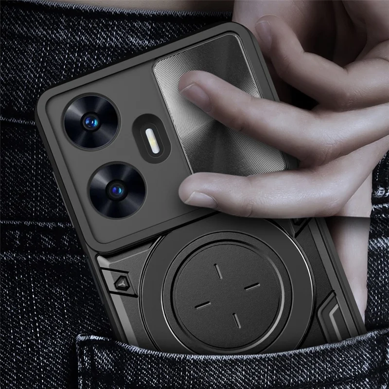 For Realme C55 4G PC+TPU Kickstand Cover Slide Camera Window Protection Phone Case - Silver