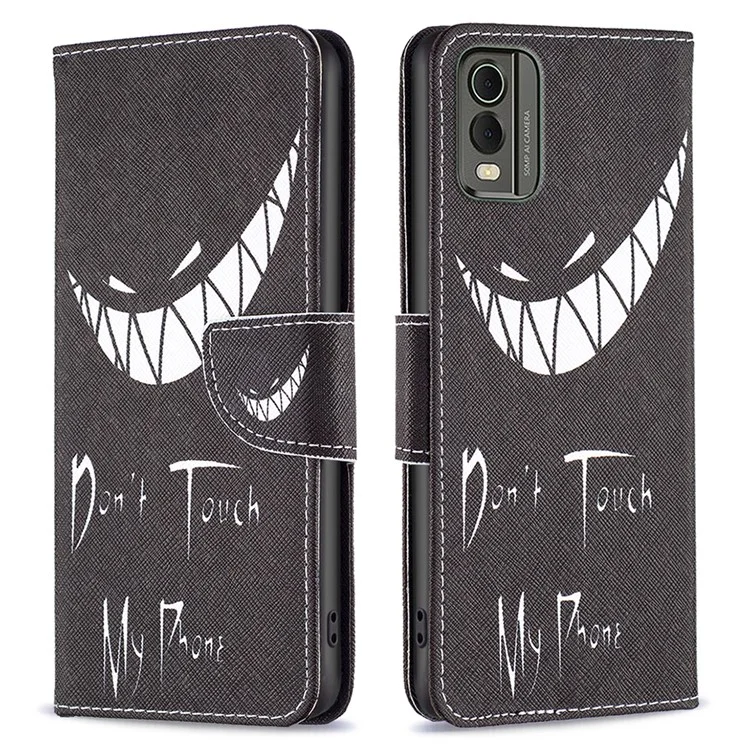 For Nokia C32 Pattern Printing Phone Case PU Leather Stand Wallet Flip Cover - Don't Touch My Phone
