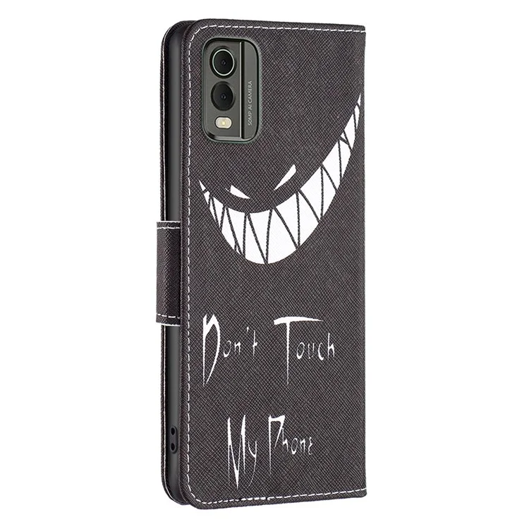 For Nokia C32 Pattern Printing Phone Case PU Leather Stand Wallet Flip Cover - Don't Touch My Phone