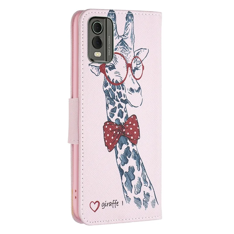 Para Nokia C32 Impressão de Padrão Telefone Capa de Couro PU Flip Wallet Cover - Girafa