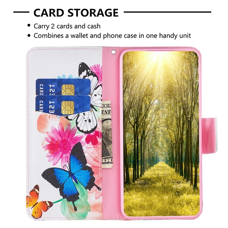 For Nokia C32 Pattern Printing Phone Case PU Leather Stand Wallet Flip Cover - Two Butterflies