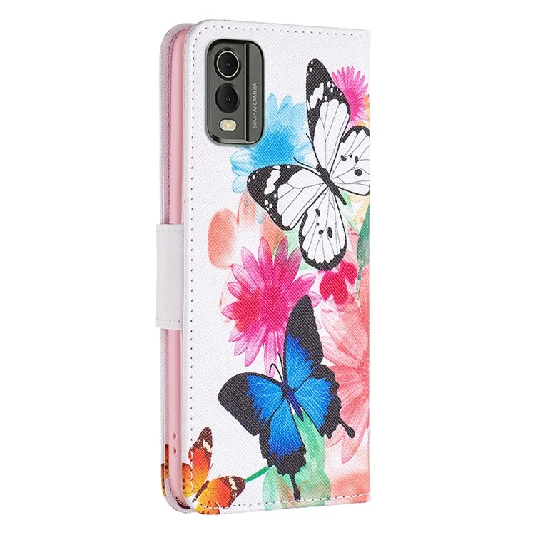 For Nokia C32 Pattern Printing Phone Case PU Leather Stand Wallet Flip Cover - Two Butterflies