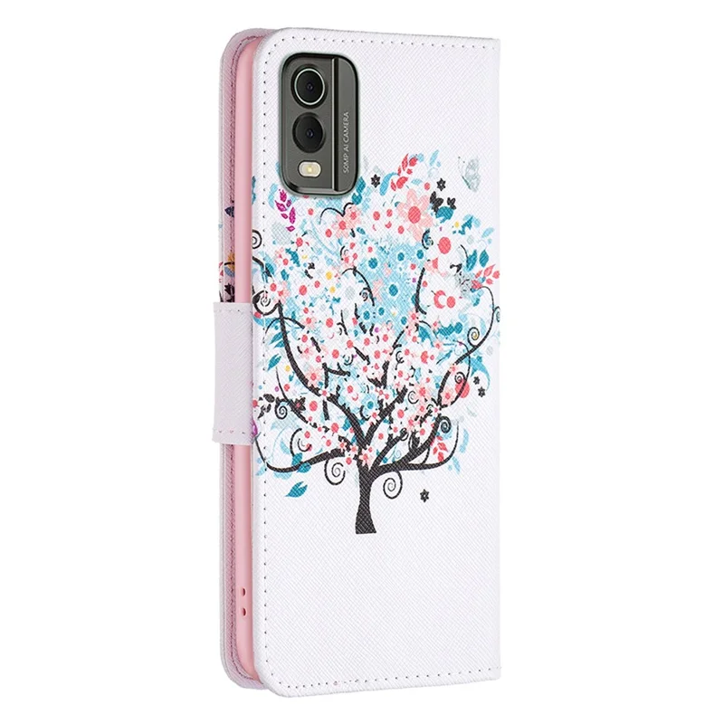 For Nokia C32 Pattern Printing Phone Case PU Leather Stand Wallet Flip Cover - Flower Tree