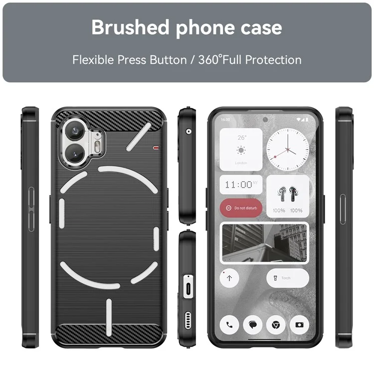 Pour Nothing Phone (2) Étui de téléphone en fibre de carbone brossé - Texture TPU Housse de protection noire