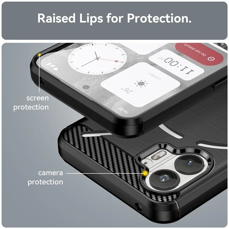 Pour Nothing Phone (2) Étui de téléphone en fibre de carbone brossé - Texture TPU Housse de protection noire