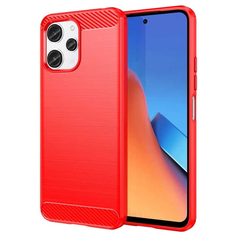 For Xiaomi Redmi 12 4G / 12 5G (Global) / Note 12R 5G / Poco M6 Pro 5G Carbon Fiber Texture Phone Case Soft TPU Brushed Phone Cover - Red
