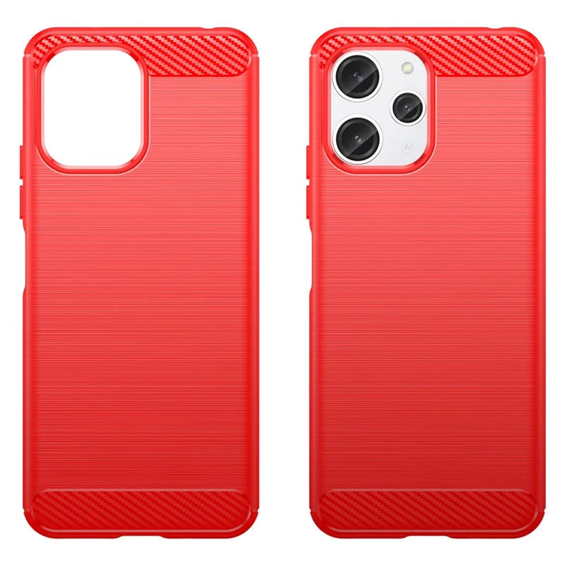 For Xiaomi Redmi 12 4G / 12 5G (Global) / Note 12R 5G / Poco M6 Pro 5G Carbon Fiber Texture Phone Case Soft TPU Brushed Phone Cover - Red